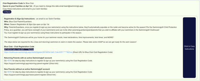 Club Registration Code & Instructions