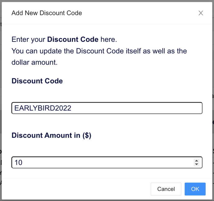 Add new Discount Code
