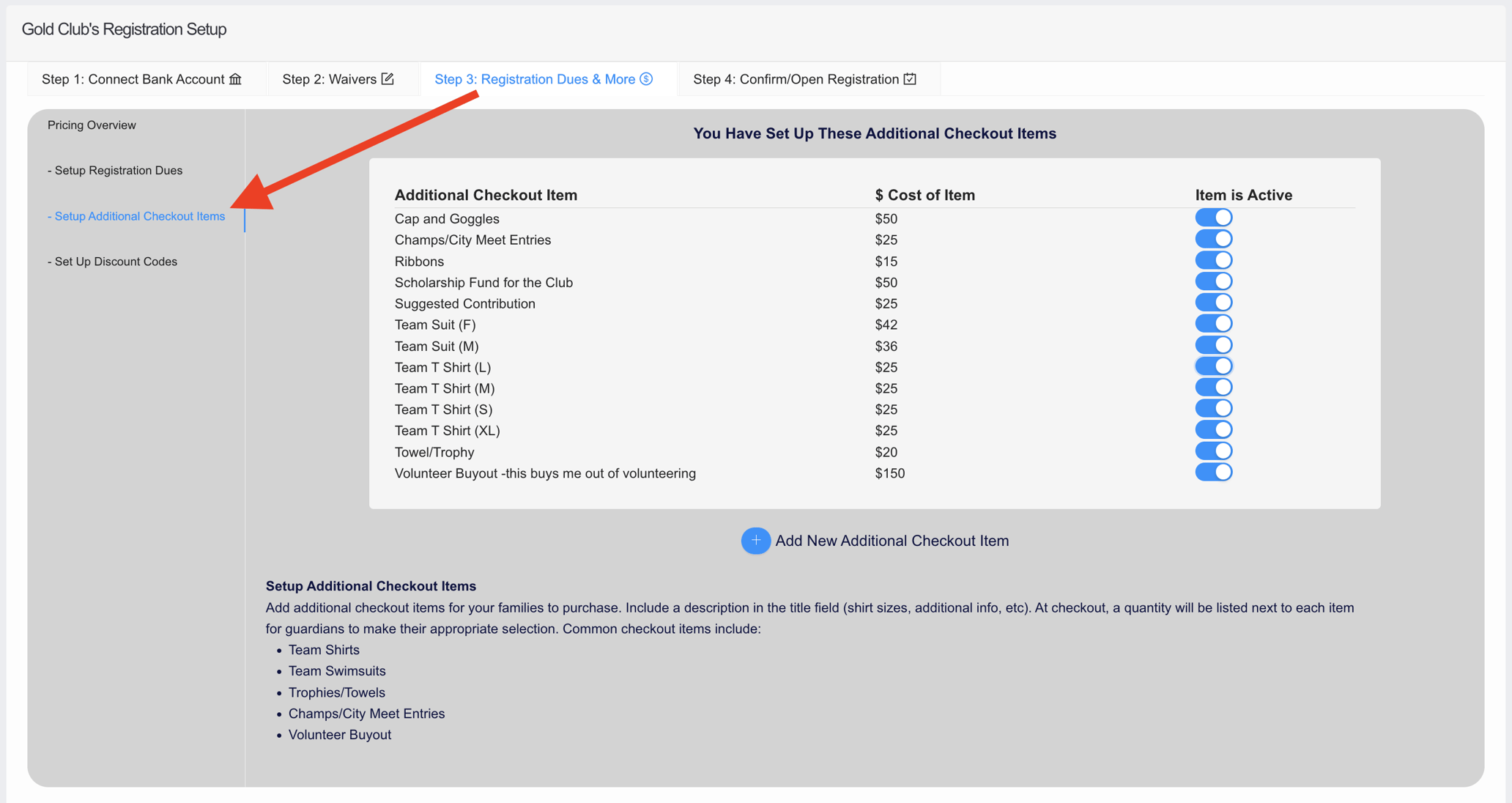 Create and customize Additional Checkout Items like team shirts ...