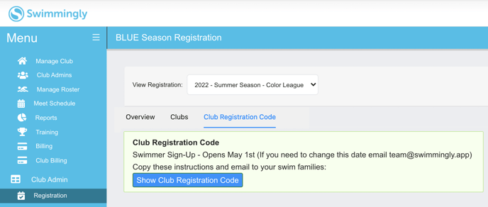 Club Registration Code collapsed
